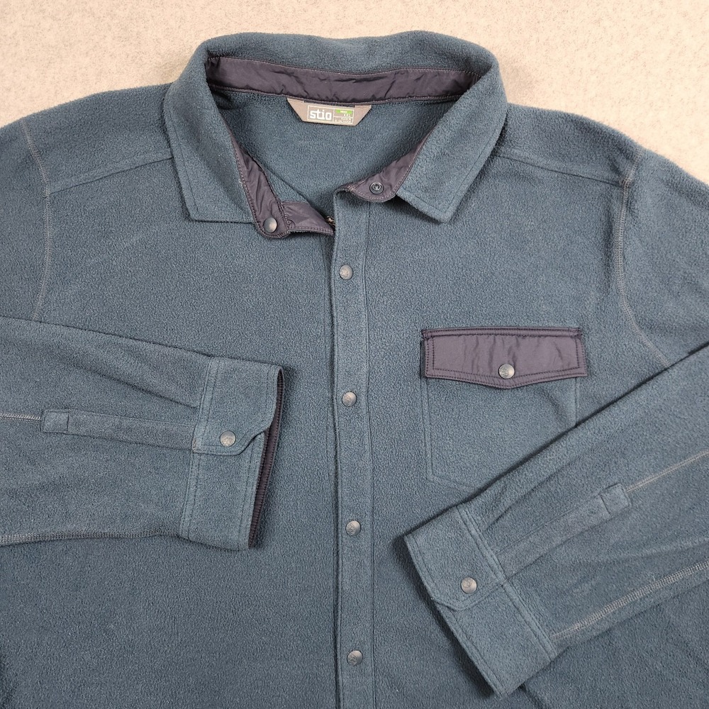 Stio Men's Casual Button-Down Fleece Shirt Jacket - Slate Blue with Navy Trim